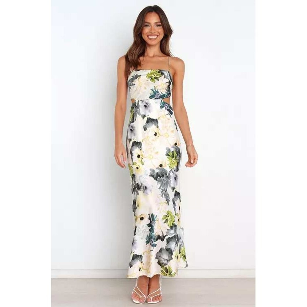 Petal & Pup Jayne Floral Midi Dress Open Back Strappy Satin Size 0 Resortwear